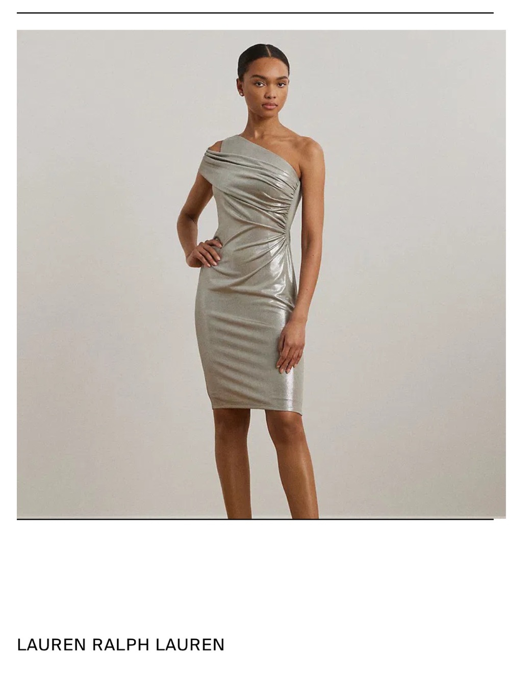 LAUREN Ralph Lauren One-Shoulder Metallic Pewter Sheath Dress
